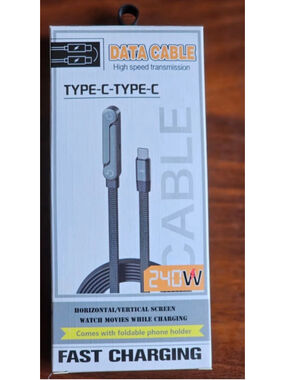 Unbranded 240W Type-C to Type-C Data Cable with Foldable Phone Holder